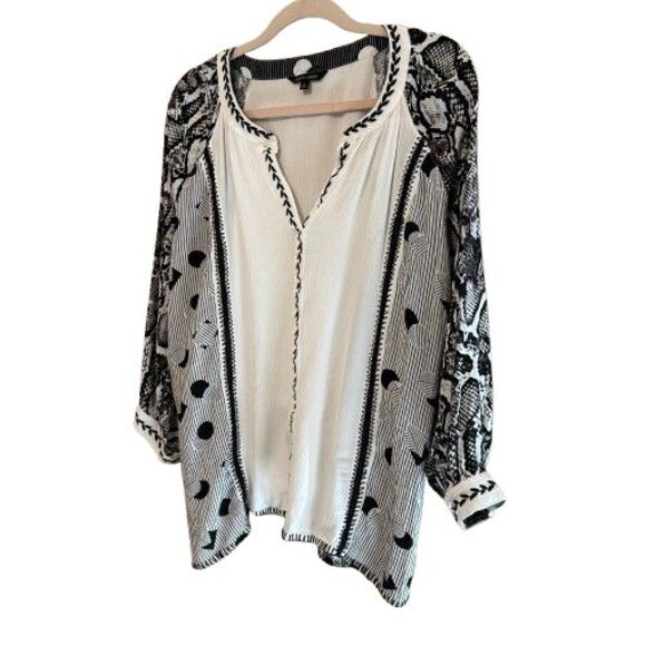 John Mark Embroidered Top Women Large Multicolor Geometric Snake Skin Print Art - Picture 2 of 7